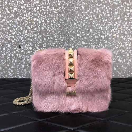 Valentino Rockstud Fur Bag 21cm pink